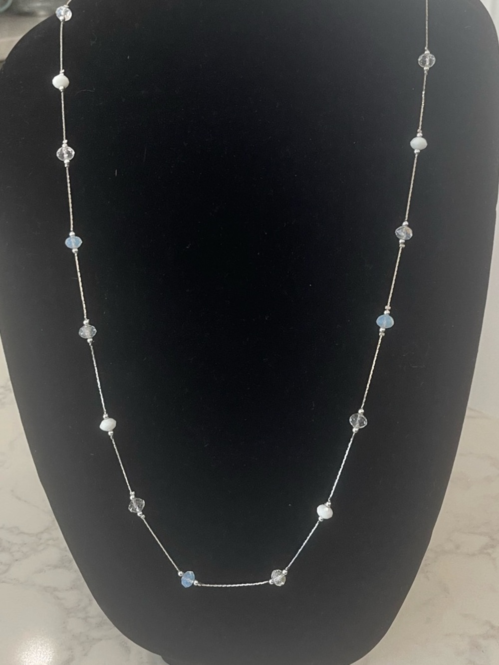 Cookie Lee Silver-Tone Necklace with Clear and White Beads